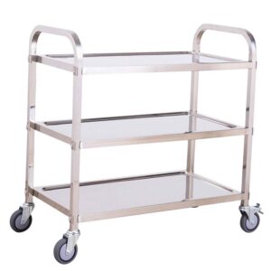 ygcbl multifunction serving portable hand trucks,cart service restaurant warehouse 3 layers plus thick high temperature resistance easy to push and pull, 3 sizes,kitchen,silver,95x50x95cm