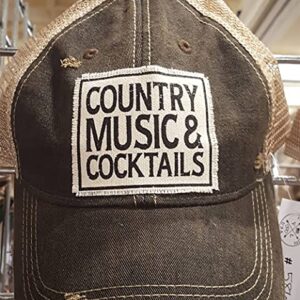 VINTAGE LIFE Baseball Cap for Women Funny Trucker Hat Cute Distressed Ball Caps (Country Music & Cocktails, Black)