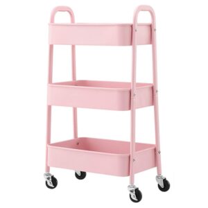 mtylx trolley,cart,household multi-layer trolleys,cart family restaurant 3 layers plus thick side handles design 360 degrees swivel castors easy to clean, 3 colors,pink,40x28x74cm