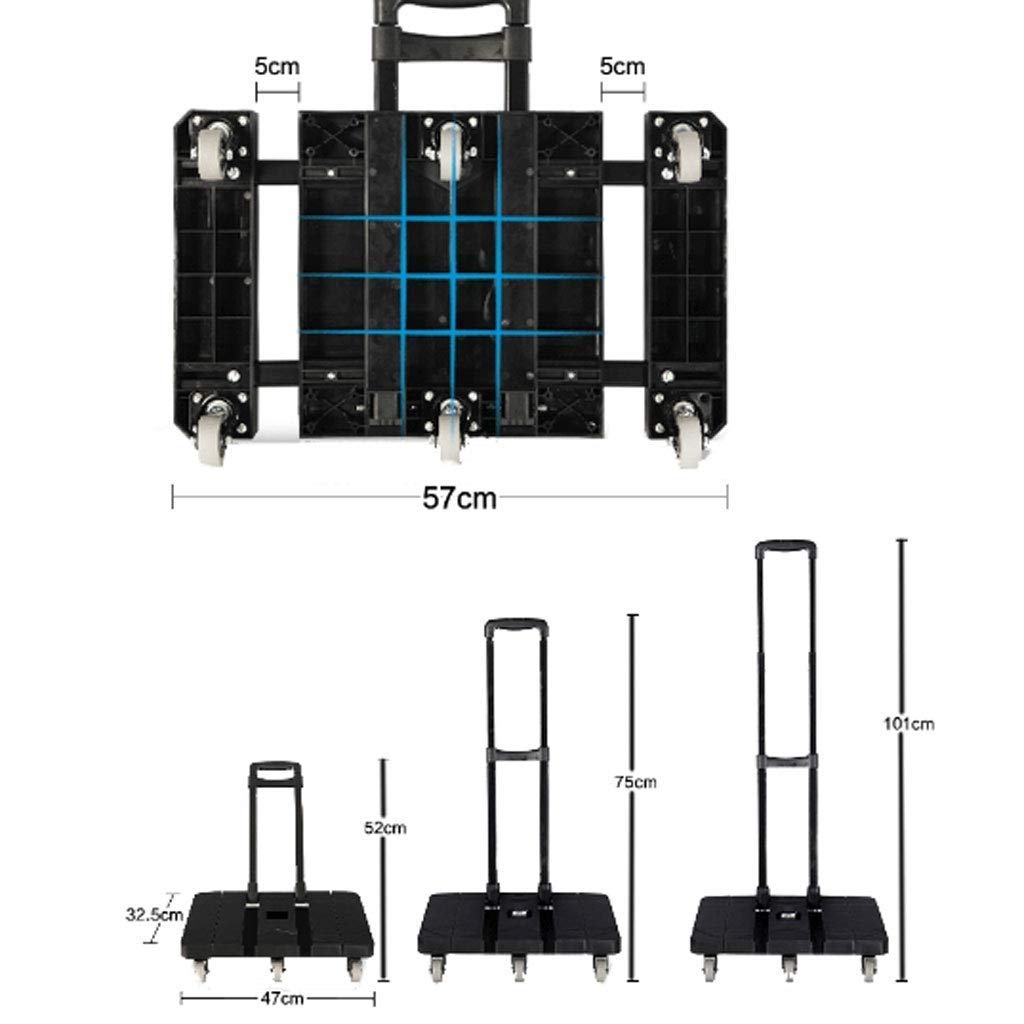 MTYLX Multifunctional Portable Trolleys with Wheels,Handcart Polypropylene Material, Load Capacity 200Kg, Foldable Trolley (Color : Black)