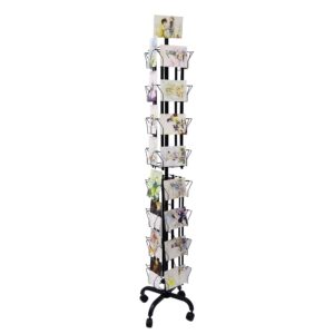 fixturedisplays® 32 adjustable pockets display rack 5x7 7x5 up to 8.5" wide x 8" tall cards, 1.27" deep pockets, double tier greeting post card christmas holiday spinning rack stand black 10095