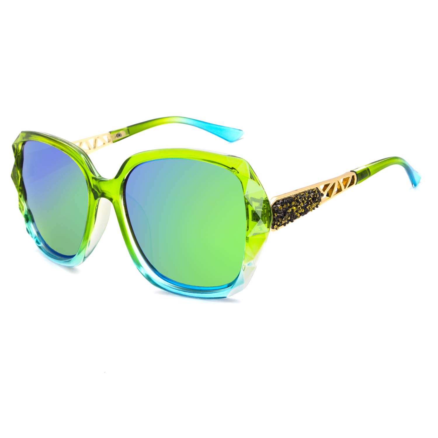 LECKIRUT Oversized Sunglasses for Women Polarized UV Protection Classic Fashion Ladies Green Frame Green Lens