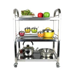 YGCBL Multifunction Serving Portable Hand Trucks,Cart Service Restaurant Warehouse 3 Layers Plus Thick High Temperature Resistance Easy to Push and Pull, 3 Sizes,Kitchen,Silver,95X50X95Cm