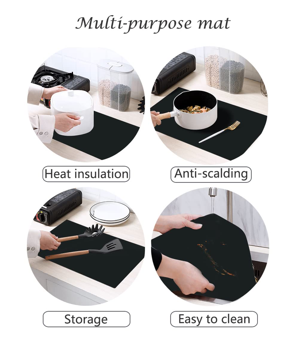 emolife Heat Resistant Mat for Air Fryer Site on, Thick Silicone Mats for Kitchen Counter, Countertop Protector, No-slip (Black)