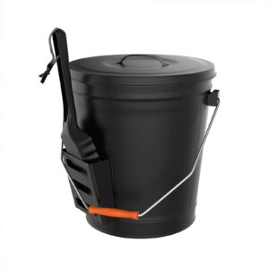 RTR_GF Steel Ash Bucket with Shovel Fireplace Pits or Stoves 4.75 Gallon Tight Lid