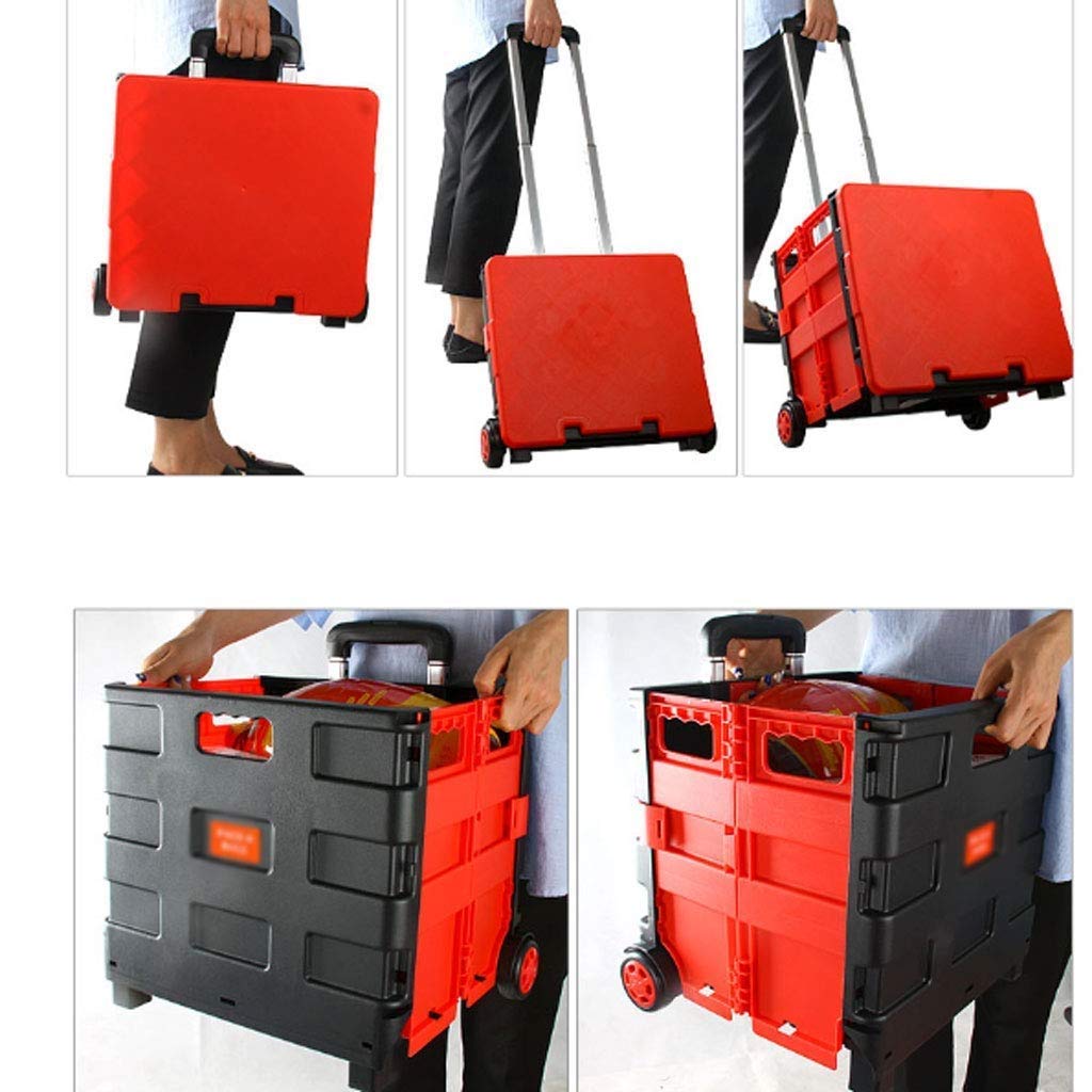 MTYLX Multifunctional Portable Trolleys with Wheels,Shopping Cart Trolley, Ultra Lightweight Waterproof Abs Material, Aluminum Alloy Lever, Portable Trolley (Size : 38Cm*33Cm*90Cm),Red