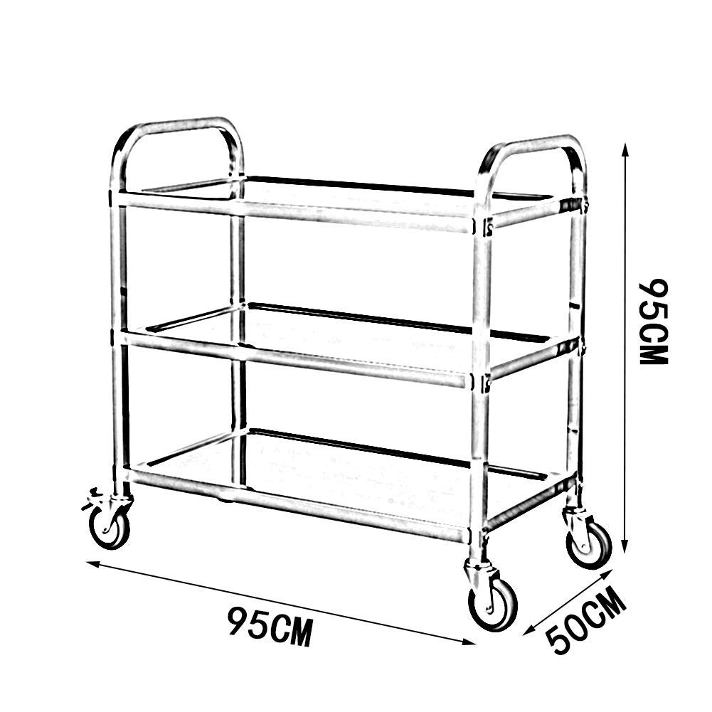 YGCBL Multifunction Serving Portable Hand Trucks,Cart Service Restaurant Warehouse 3 Layers Plus Thick High Temperature Resistance Easy to Push and Pull, 3 Sizes,Kitchen,Silver,95X50X95Cm