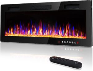 vitesse 60 inch ultra-thin electric fireplace in-wall recessed and wall mounted fireplace heater,linear fireplace with multicolor flame,timer,low noise,750/1500w,touch screen & remote control(60’’)