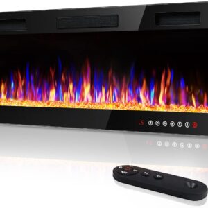 Vitesse 60 inch Ultra-Thin Electric Fireplace in-Wall Recessed and Wall Mounted Fireplace Heater,Linear Fireplace with Multicolor Flame,Timer,Low Noise,750/1500W,Touch Screen & Remote Control(60’’)