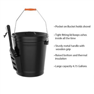 RTR_GF Steel Ash Bucket with Shovel Fireplace Pits or Stoves 4.75 Gallon Tight Lid