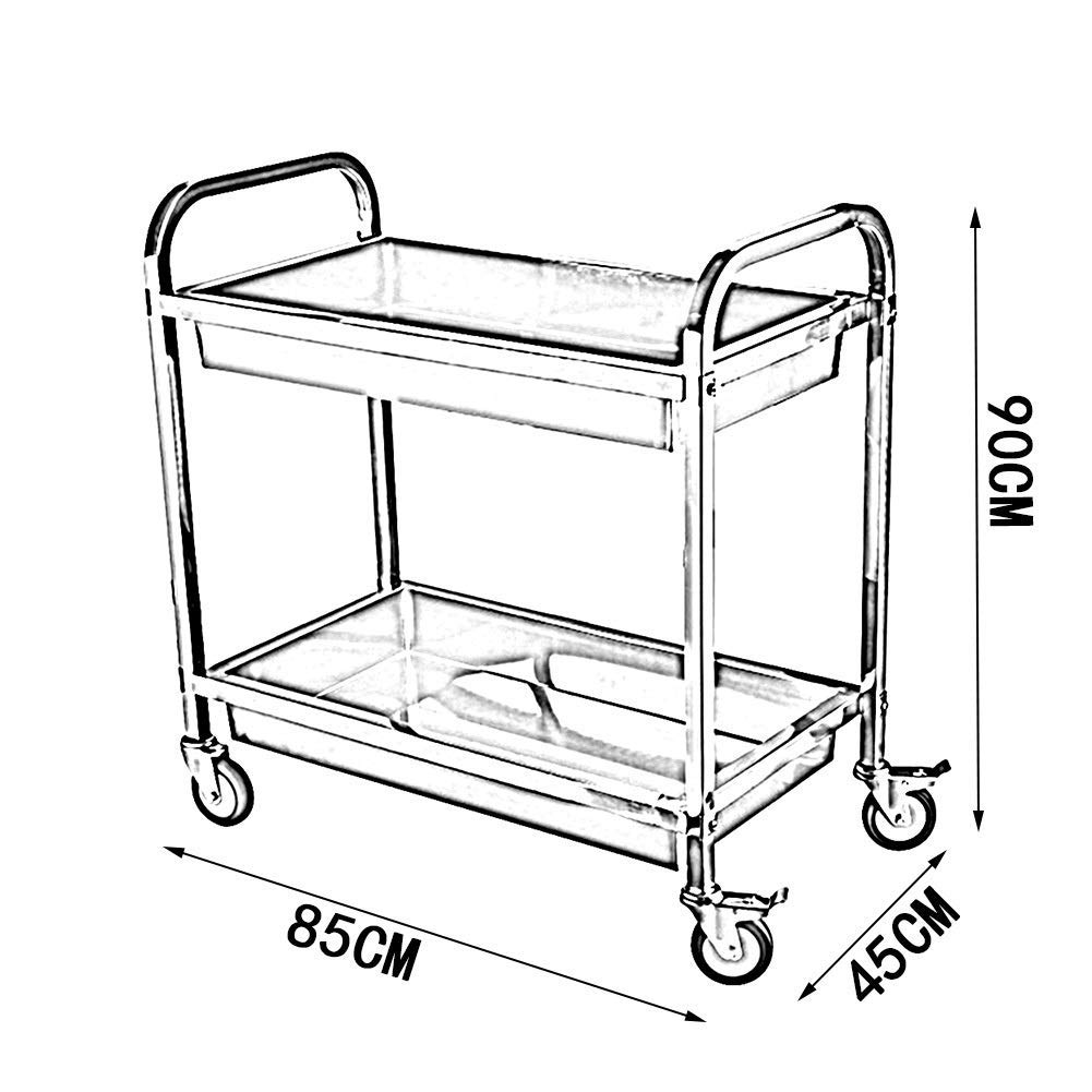 YGCBL Multifunction Serving Portable Hand Trucks,Cart Service Restaurant Hotel 360°Swivel Castors Arcuate Handle Steel Nail Reinforcement Easy to Push and Pull, 3 Sizes,Kitchen,Silver,85X45X90Cm