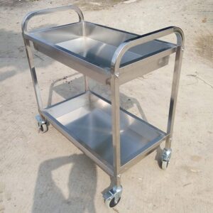 YGCBL Multifunction Serving Portable Hand Trucks,Cart Service Hotel Warehouse 2 Layer Steel Nail Fixing High Temperature Resistance Easy to Push and Pull, 3 Sizes,Kitchen,Silver,85X45X90Cm