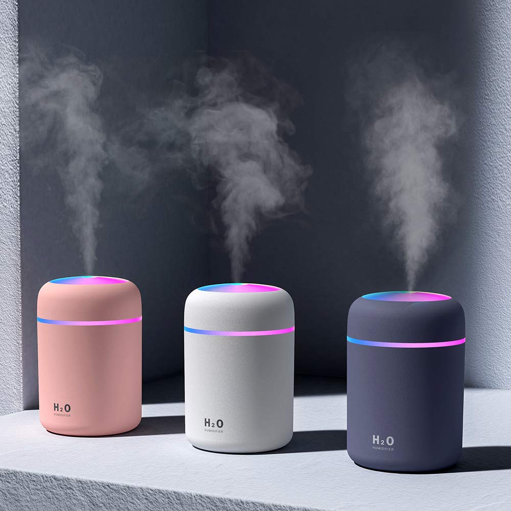 AISHNA Humidifier Colorful Cool Mini Humidifier,Essential Oil Diffuser Aroma Essential Oil USB Cool Mist Humidifier,2 Adjustable Mist Modes, Super Quiet,for Car,Office,Bedroom(White)