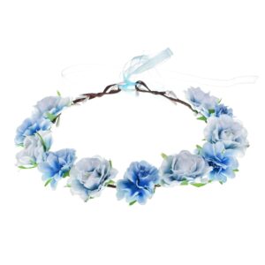 love sweety women flower headband bridal floral crown wreath girls boho garland halo(blue)