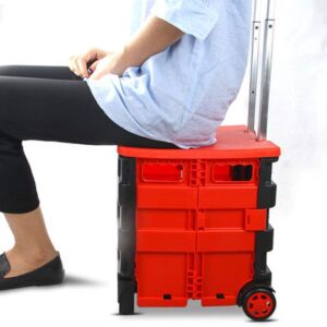 MTYLX Multifunctional Portable Trolleys with Wheels,Shopping Cart Trolley, Ultra Lightweight Waterproof Abs Material, Aluminum Alloy Lever, Portable Trolley (Size : 38Cm*33Cm*90Cm),Red