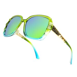 LECKIRUT Oversized Sunglasses for Women Polarized UV Protection Classic Fashion Ladies Green Frame Green Lens