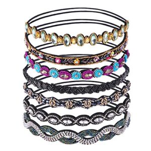 inSowni 7 Pack Handmade Rhinestone Crystal Beaded Elastic Headbands Jewelry Hair Bands Accessories for Women Girls Brides