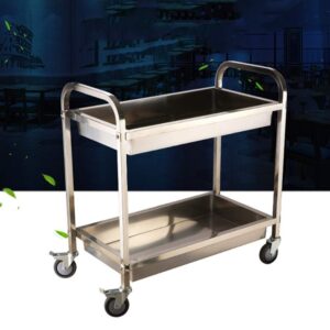 YGCBL Multifunction Serving Portable Hand Trucks,Cart Service Restaurant Hotel 360°Swivel Castors Arcuate Handle Steel Nail Reinforcement Easy to Push and Pull, 3 Sizes,Kitchen,Silver,85X45X90Cm