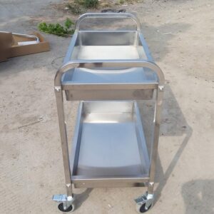 YGCBL Multifunction Serving Portable Hand Trucks,Cart Service Hotel Warehouse 2 Layer Steel Nail Fixing High Temperature Resistance Easy to Push and Pull, 3 Sizes,Kitchen,Silver,85X45X90Cm