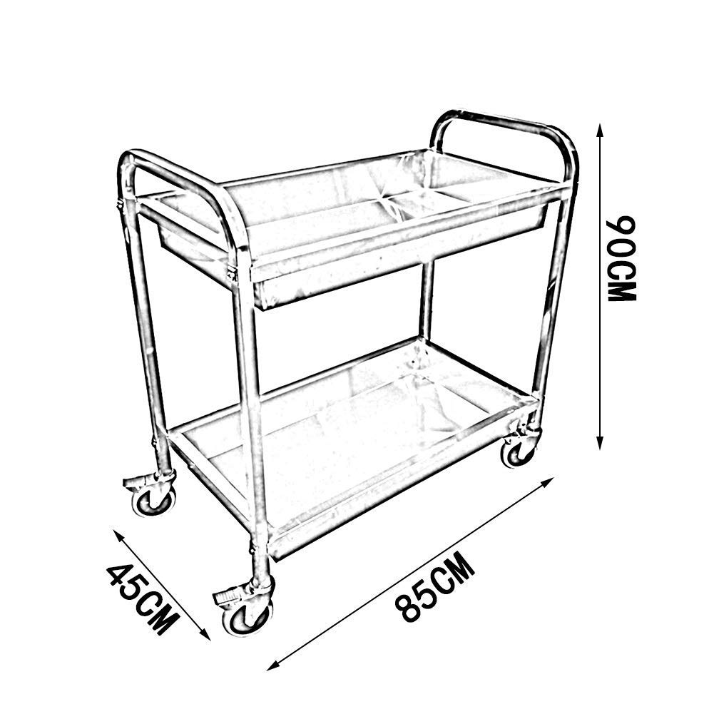 YGCBL Multifunction Serving Portable Hand Trucks,Cart Service Hotel Warehouse 2 Layer Steel Nail Fixing High Temperature Resistance Easy to Push and Pull, 3 Sizes,Kitchen,Silver,85X45X90Cm