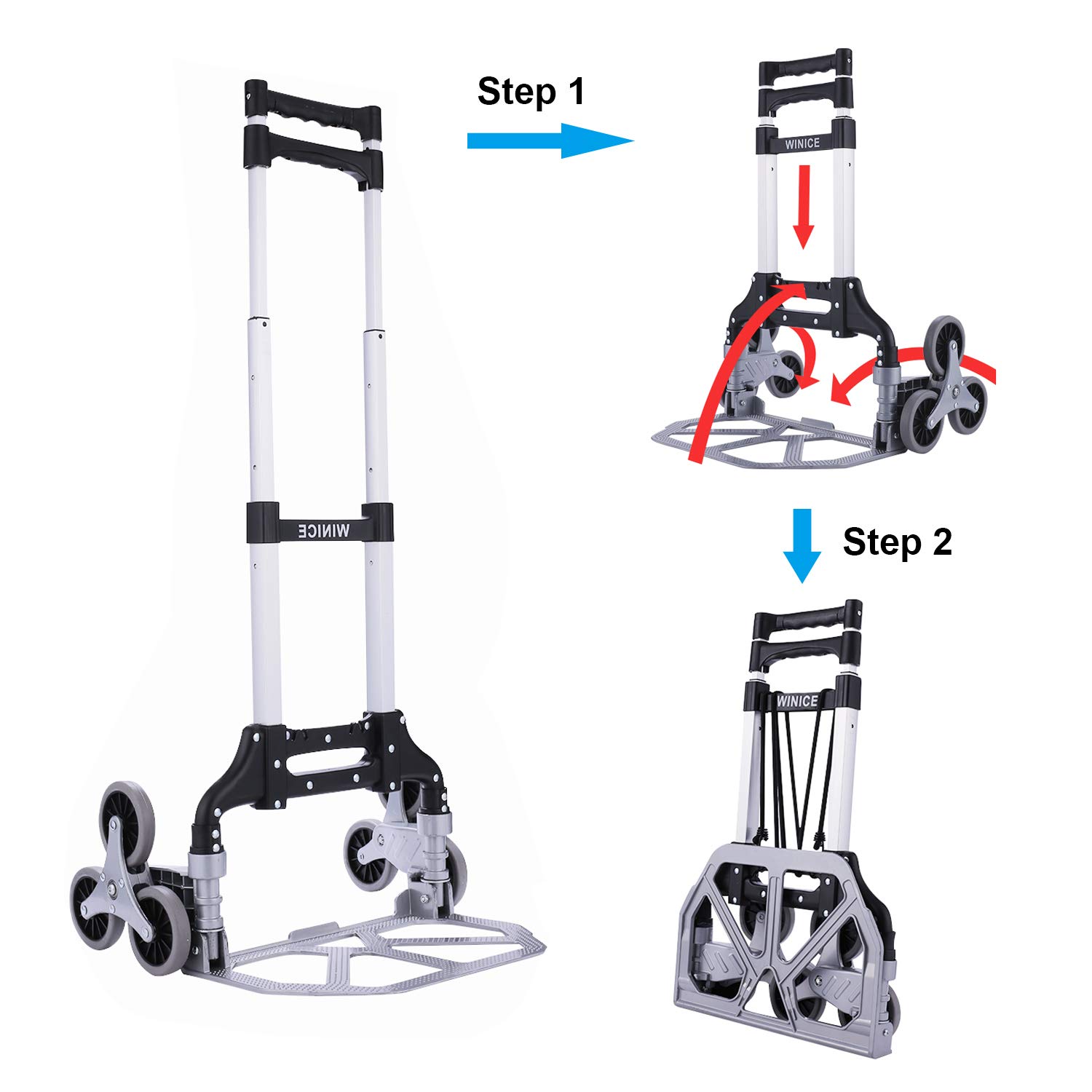 Stair Climbing Hand Truck,Heavy-Duty Hand Cart with Telescoping Handle,176 LB Load Capacity,6-Wheel Folding Cart for Moving and Office Use