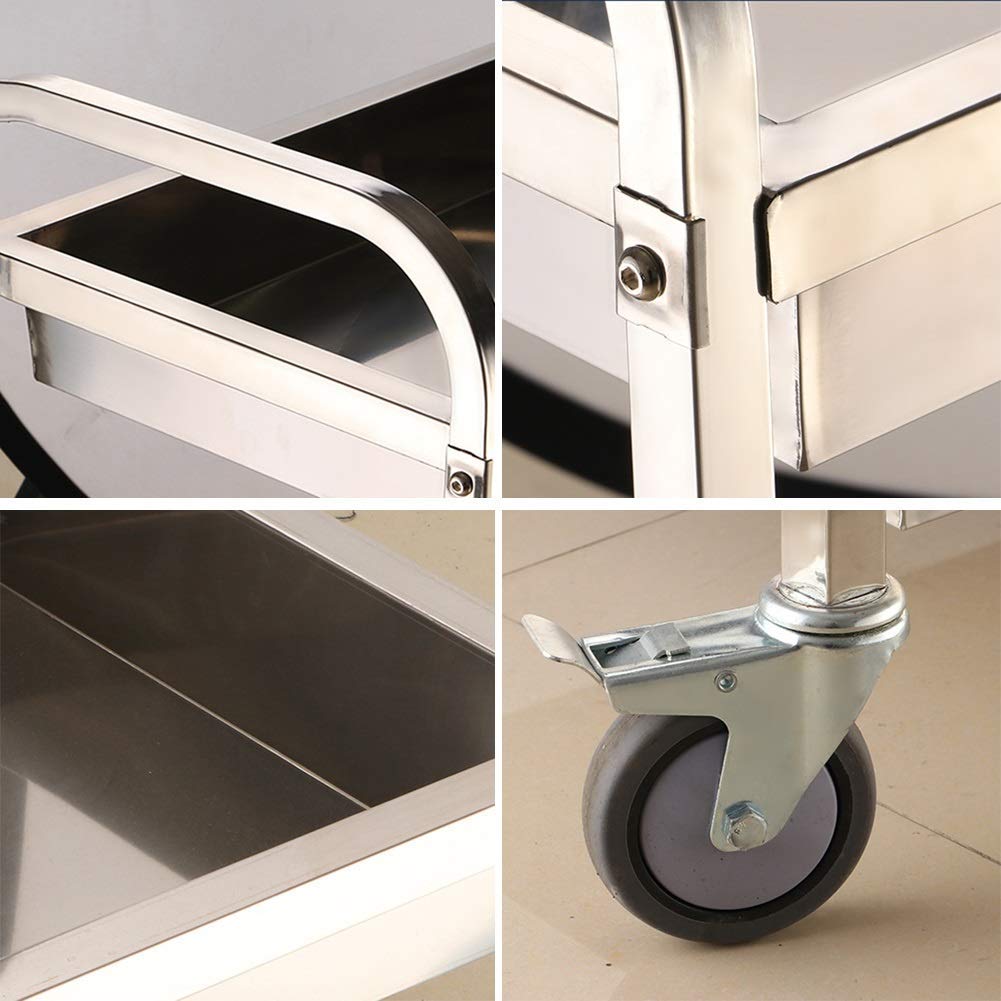 YGCBL Multifunction Serving Portable Hand Trucks,Cart Service Restaurant Hotel 360°Swivel Castors Arcuate Handle Steel Nail Reinforcement Easy to Push and Pull, 3 Sizes,Kitchen,Silver,85X45X90Cm