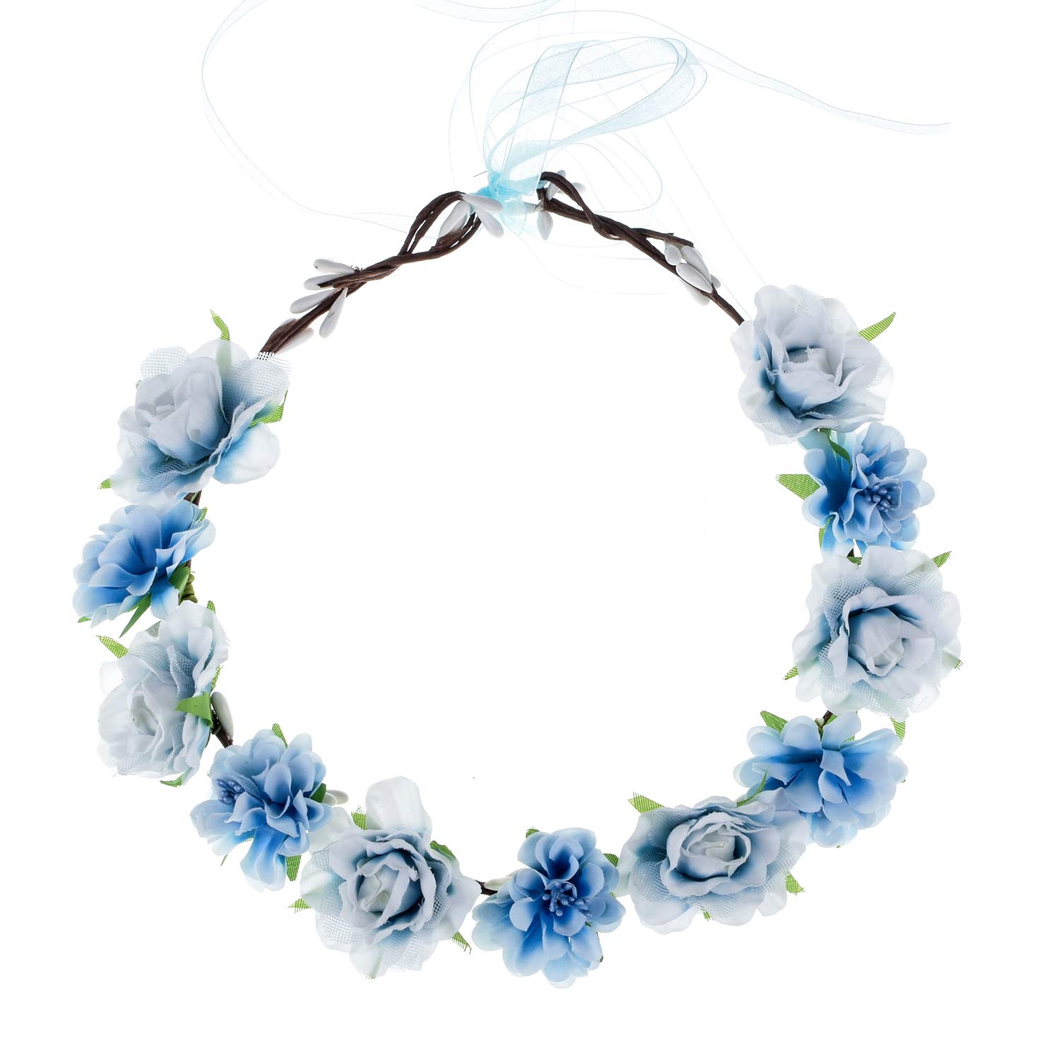 Love Sweety Women Flower Headband Bridal Floral Crown Wreath Girls BOHO Garland Halo(Blue)