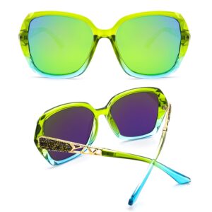 LECKIRUT Oversized Sunglasses for Women Polarized UV Protection Classic Fashion Ladies Green Frame Green Lens