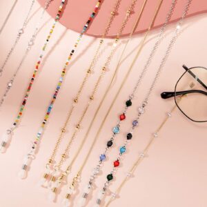 Weewooday 12 Pieces Eyeglasses Chains Beaded Sunglasses Strap Holder Elegant Necklace Holder Chain for Women(Gold, Silver)