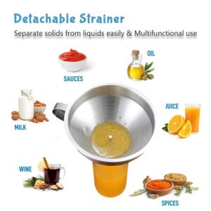 Kitchen Funnel for Filling Bottles, 304 Stainless Steel Food Funnels with Strainer and 200 Mesh Filter, Metal Funnel Set for Transferring Canning Oil Coffee