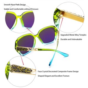 LECKIRUT Oversized Sunglasses for Women Polarized UV Protection Classic Fashion Ladies Green Frame Green Lens