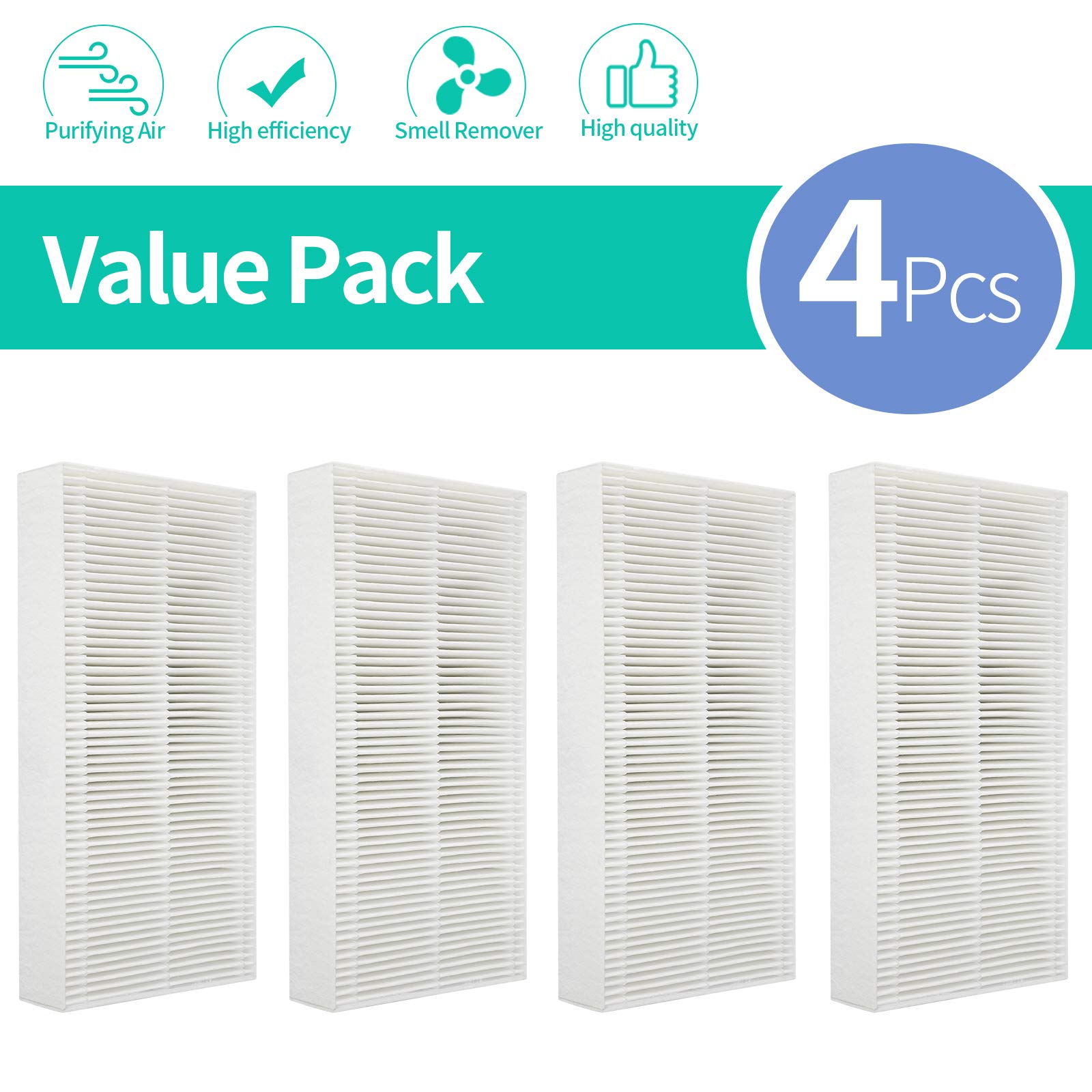 Gazeer 4 Pack True HEPA Filter Replacement for Honeywell U Filter (HRF201B) Compatible with Honeywell HHT270,HHT270W, HHT290 Series,and Compatible with Febreze FRF102B Filter