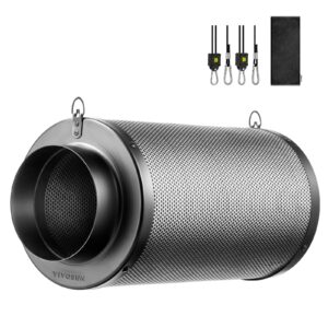 vivosun 4 inch air carbon filter smelliness control with australia virgin charcoal for inline fan, grow tent smelliness scrubber, pre-filter included, reversible flange 4" x 12", black