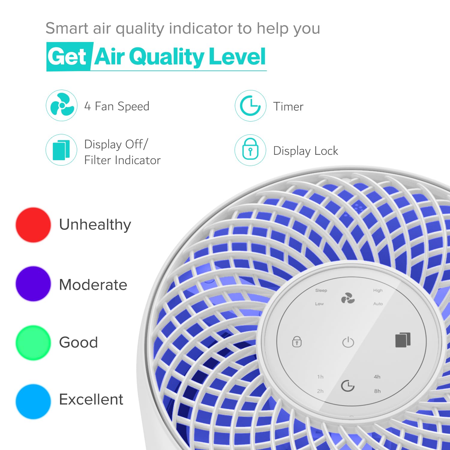 HIMOX Air Purifiers for Home Large Room Covers 1,086 Sq Ft with Air Quality Light, Fragrance Sponge, H13 HEPA Filter, 22 dB, Removes 99.99% of Pet Dander, Odors, Hair, Allergens, Smoke, Dust, Pollen