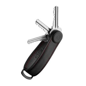 orbitkey crazy horse leather key organizer | quiet profile | holds up to 7 keys (black)