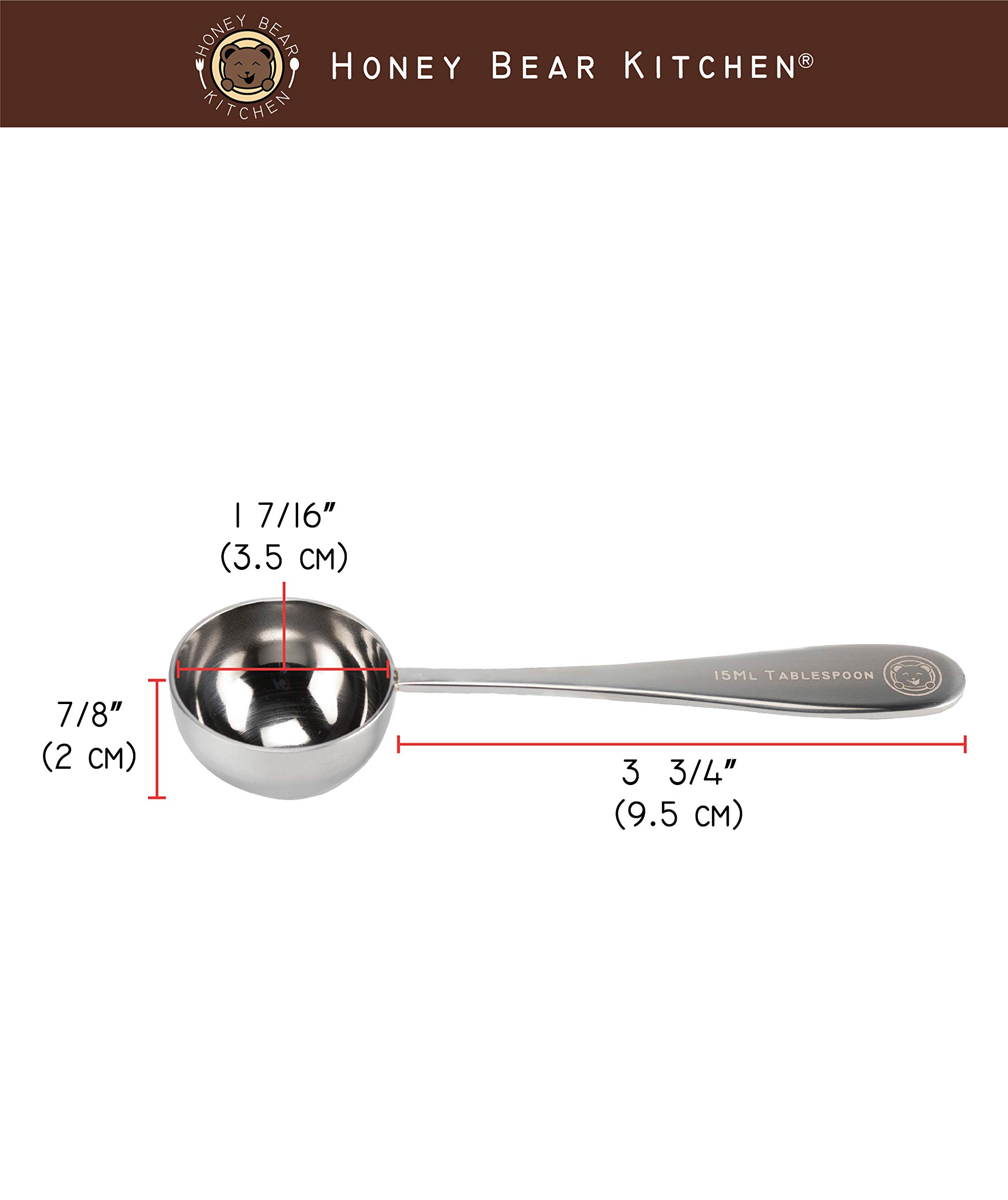 Honey Bear Kitchen 15 ml Tablespoon Measuring Scoops Spoons, Polished Stainless Steel, Set of 2