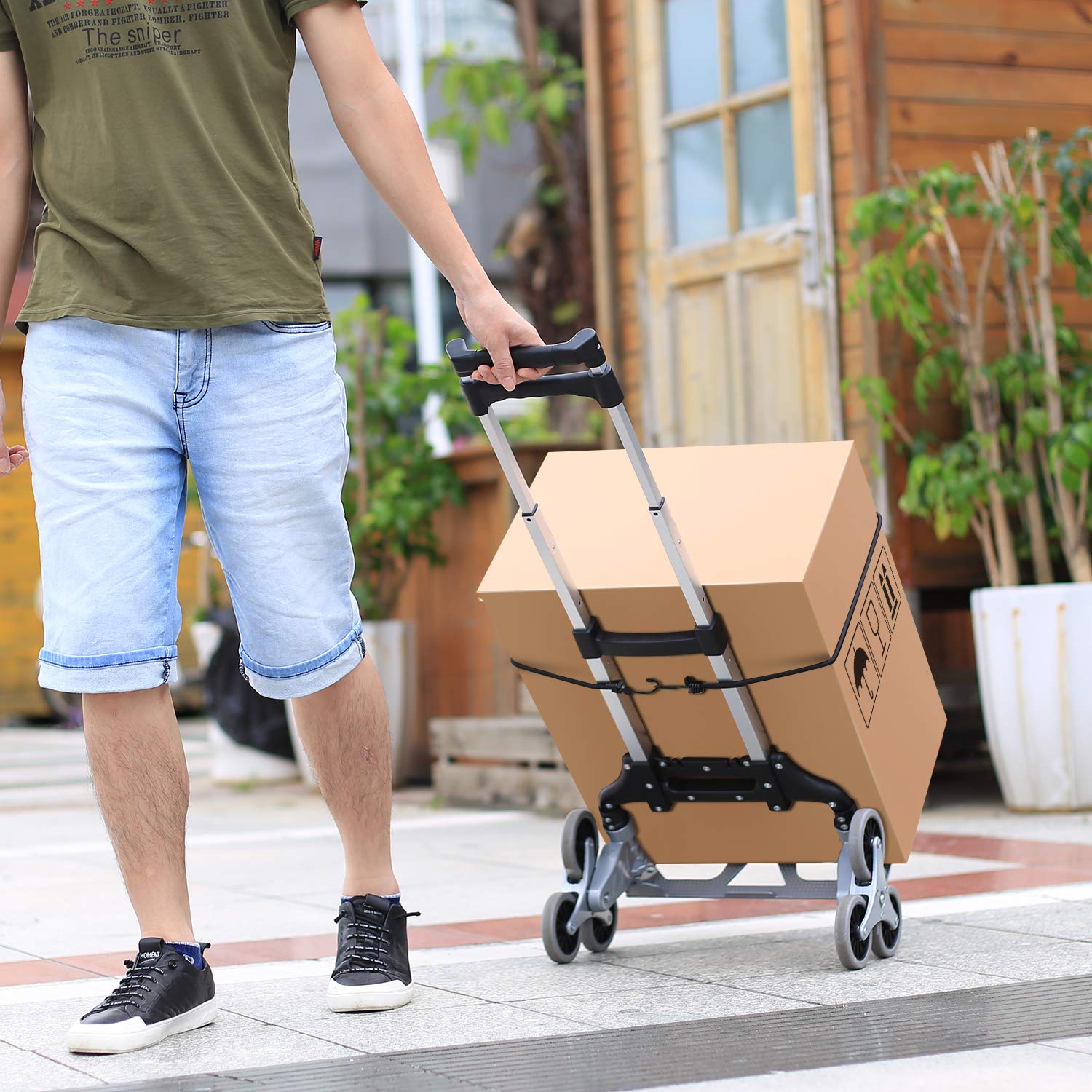 Stair Climbing Hand Truck,Heavy-Duty Hand Cart with Telescoping Handle,176 LB Load Capacity,6-Wheel Folding Cart for Moving and Office Use