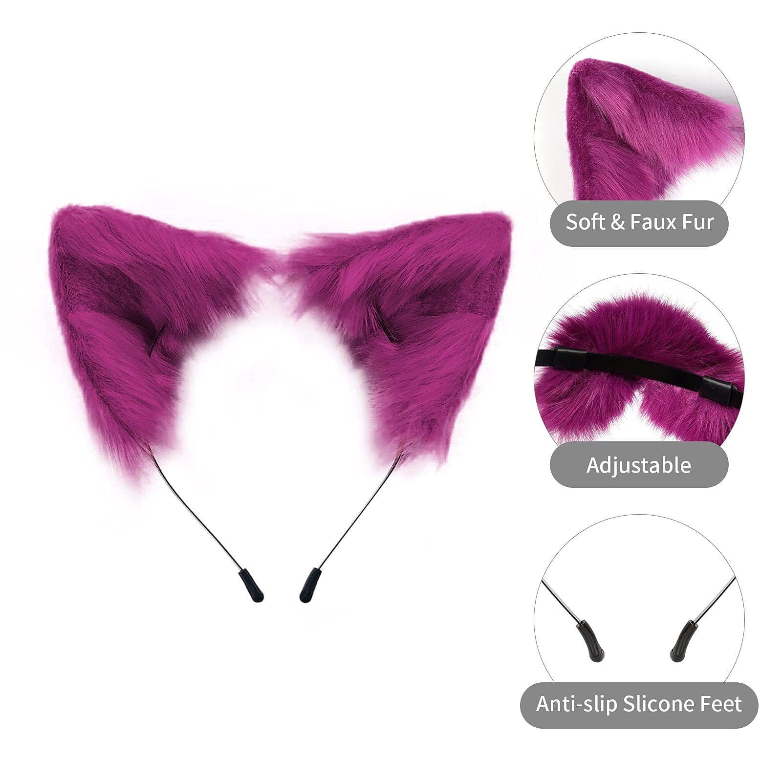 SMILETERNITY Handmade Fox Wolf Cat Ears Headwear Costume Accessories for Halloween Christmas Cosplay Party (Purple)