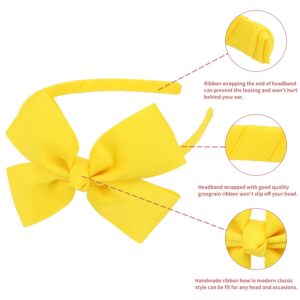 MEEDEE Hairband, Yellow Grosgrain Bow Headband for Girls Toddlers Kids Party Decor Cosplay Costume Headwear Makeup Handmade Hair Band, 1 PC