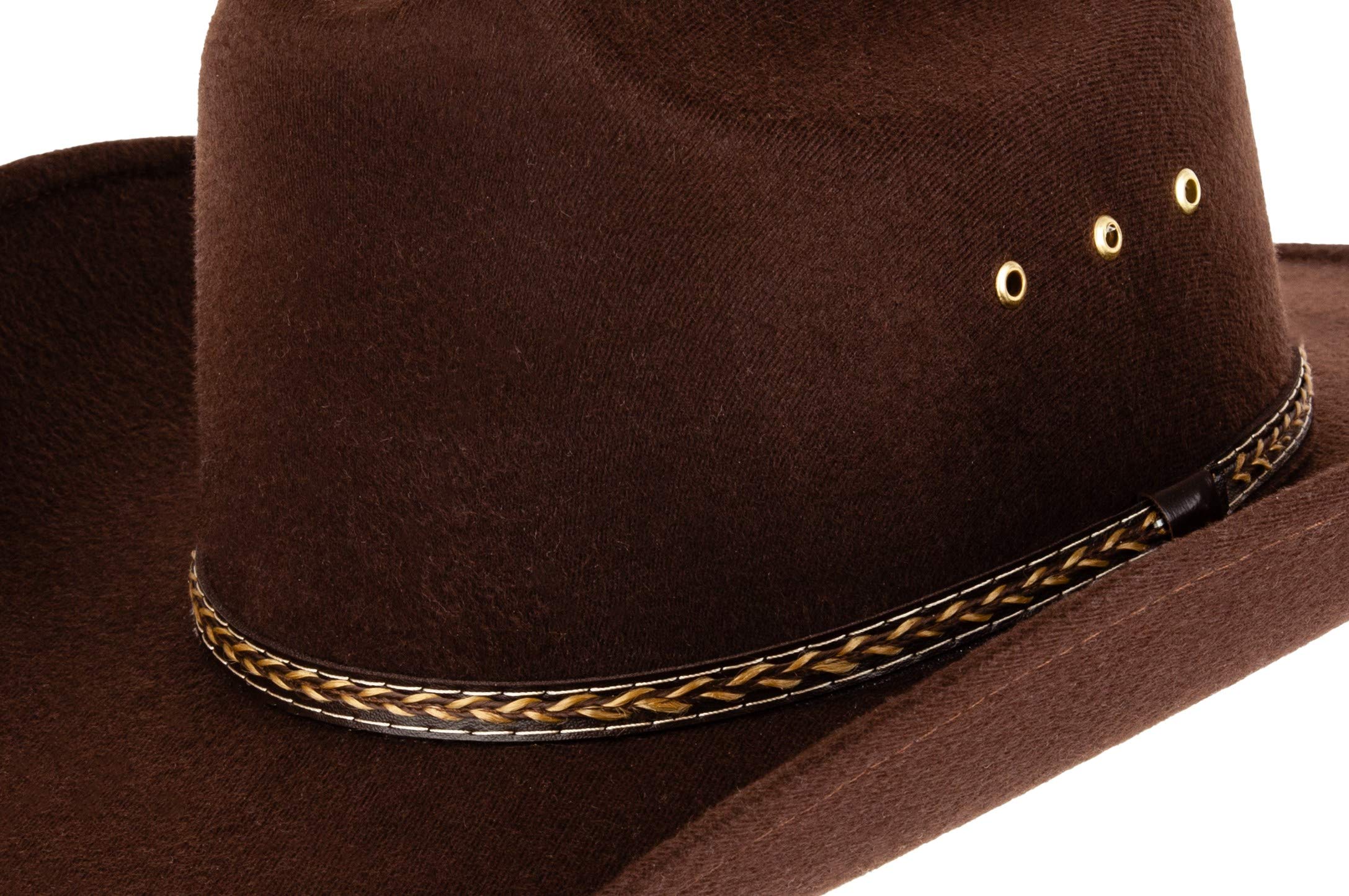 Queue Essentials Western Style Pinch Front Straw Canvas Cowboy Cowgirl Straw Hat (Felt Brown, LXL)