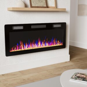 Vitesse 60 inch Ultra-Thin Electric Fireplace in-Wall Recessed and Wall Mounted Fireplace Heater,Linear Fireplace with Multicolor Flame,Timer,Low Noise,750/1500W,Touch Screen & Remote Control(60’’)