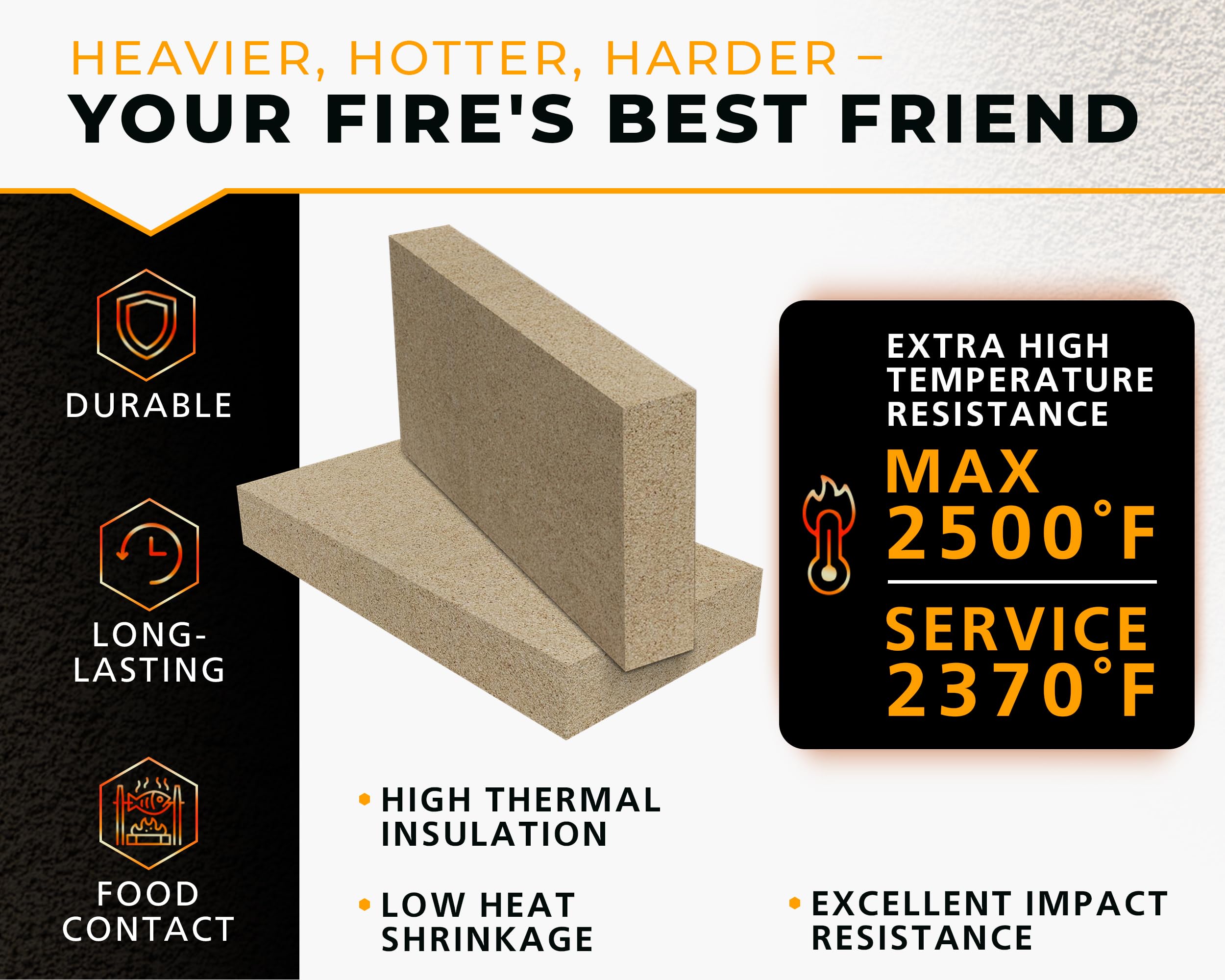 GIRtech USL Intermediate Fire Brick 2500F Pack of 6 Fire Bricks for Internal Lining Heating Units Insulating Warming layer for Fireplace, Steel Furnace, Wood Stove, Ceramic Oven Kiln, Blacksmith Forge