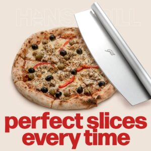 Pizza Cutter | Rocker Blade By Hans Grill | 14" Large Japanese Grade Sharp Stainless Steel Rocking Pizza Knife Cutter | Professional Nonstick Pizza Slicer With Cover For Kitchen And Commercial Use.