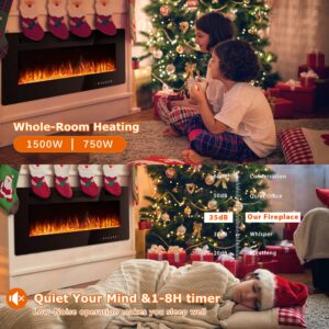 Vitesse 60 inch Ultra-Thin Electric Fireplace in-Wall Recessed and Wall Mounted Fireplace Heater,Linear Fireplace with Multicolor Flame,Timer,Low Noise,750/1500W,Touch Screen & Remote Control(60’’)