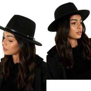 Fedora-Hats for Women-Men Vintage Flat-Wide-Brim Felt-Jazz-Hat Cotton-Blend Panama-Hat Medium/Large Black