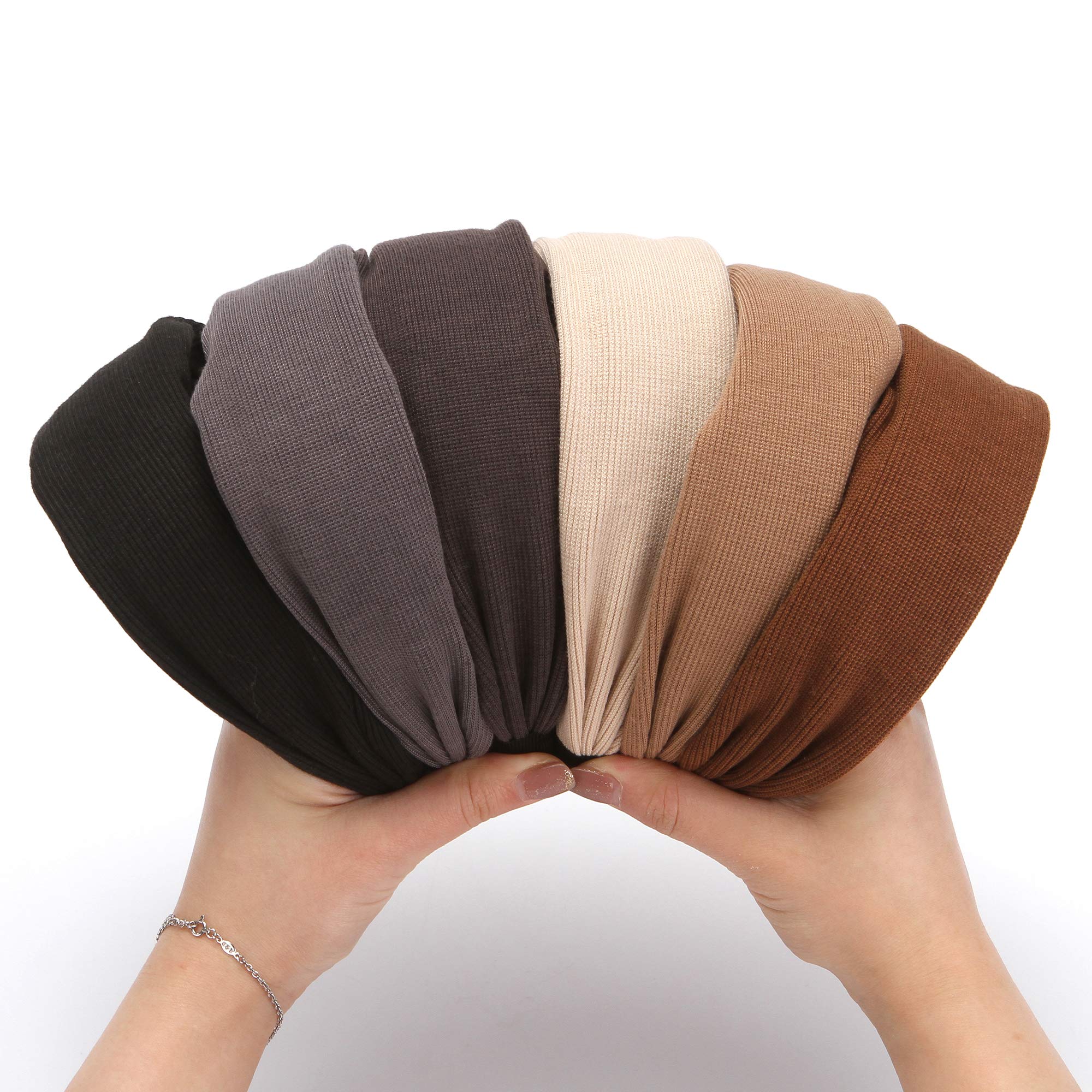 Folora 6pcs Wide Plain Knitted Headbands, Soft Solid Color Elastic Hair Bands for Women Girls