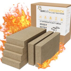 GIRtech USL Intermediate Fire Brick 2500F Pack of 6 Fire Bricks for Internal Lining Heating Units Insulating Warming layer for Fireplace, Steel Furnace, Wood Stove, Ceramic Oven Kiln, Blacksmith Forge