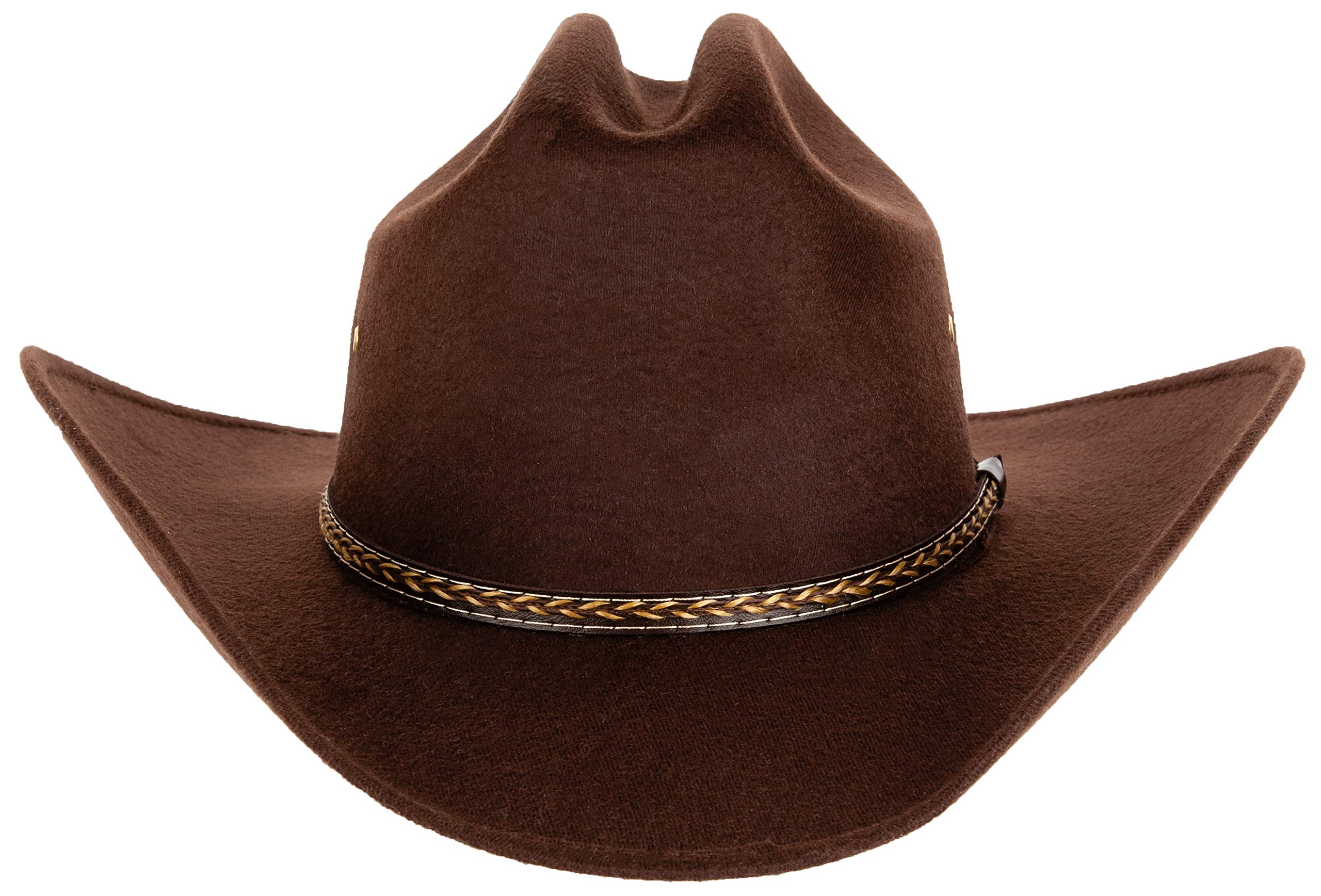 Queue Essentials Western Style Pinch Front Straw Canvas Cowboy Cowgirl Straw Hat (Felt Brown, LXL)