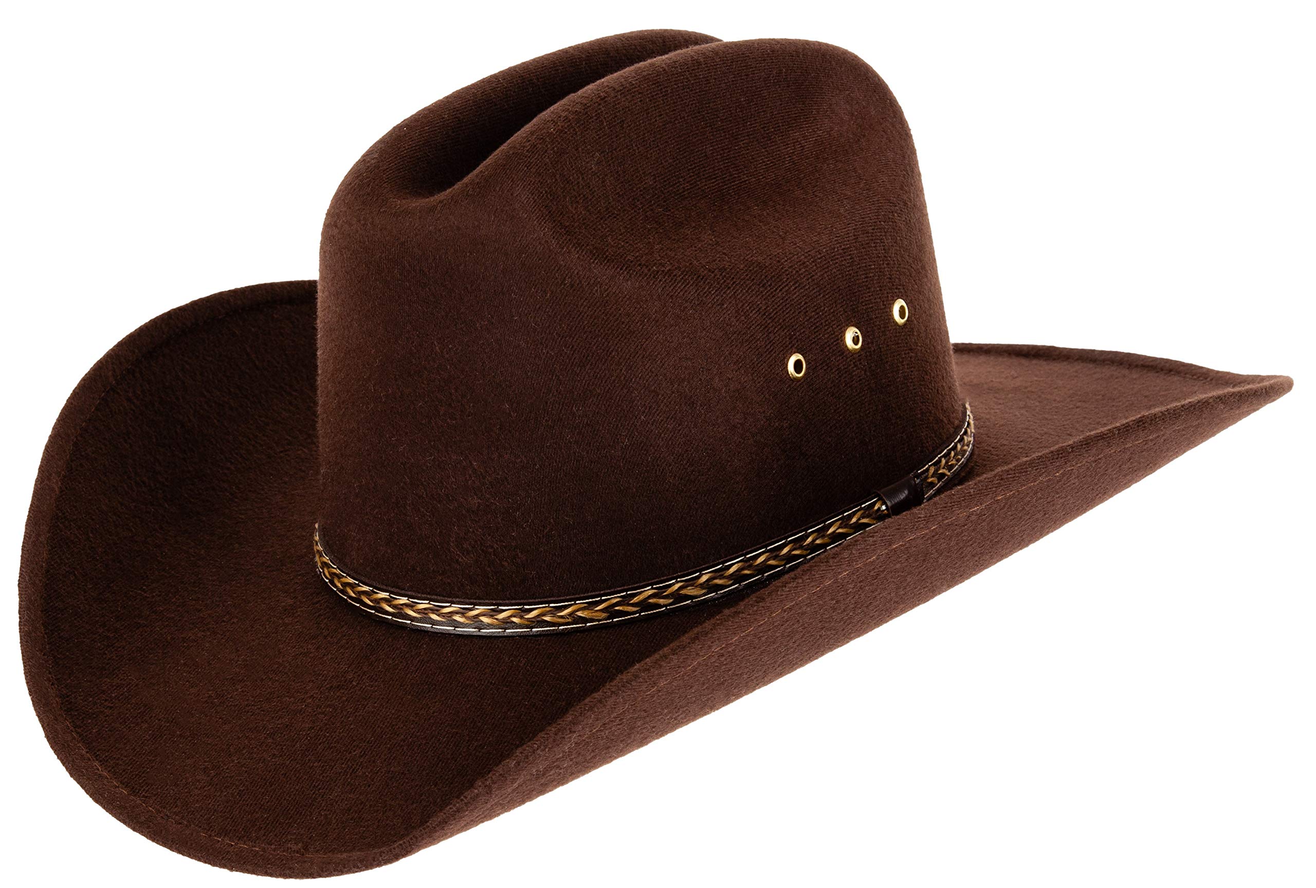 Queue Essentials Western Style Pinch Front Straw Canvas Cowboy Cowgirl Straw Hat (Felt Brown, LXL)