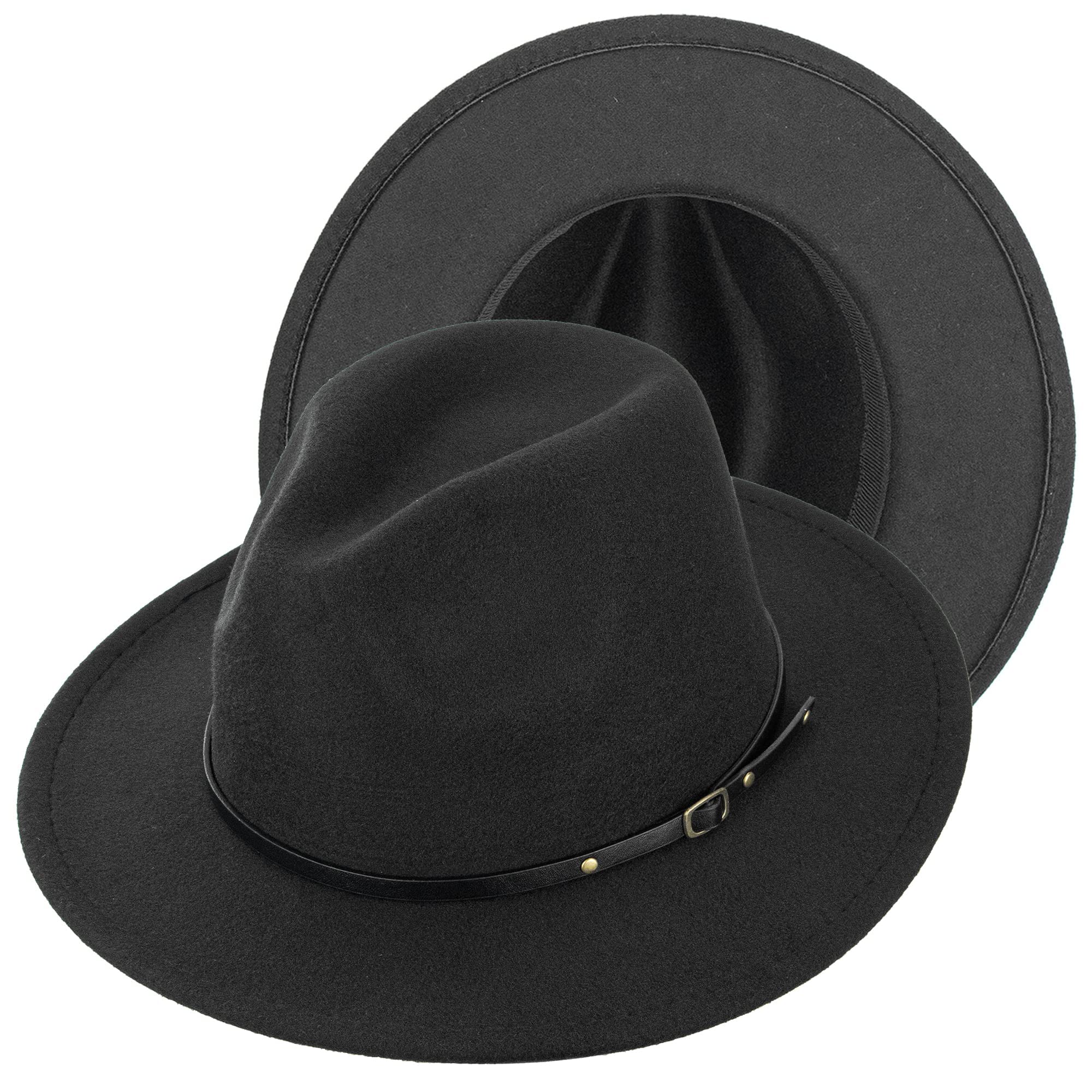 Fedora-Hats for Women-Men Vintage Flat-Wide-Brim Felt-Jazz-Hat Cotton-Blend Panama-Hat Medium/Large Black